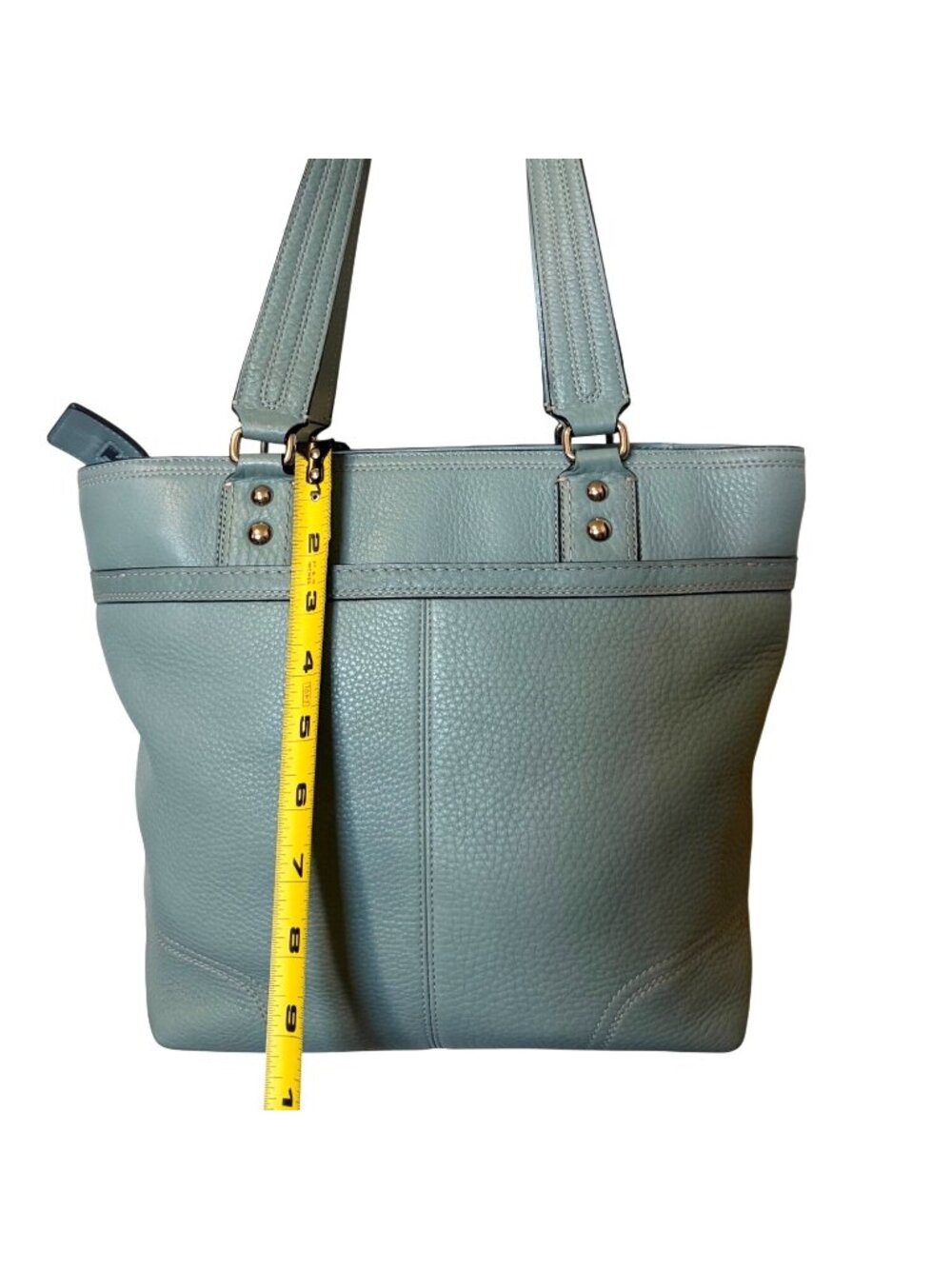 Coach Azure Teal Hampton Hamilton Leather Tote Satchel With Turnlock F13959 - Picture 7 of 10
